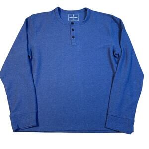 mens thermal waffle knit longsleeve henley Large mutual weave blue 2000s skater